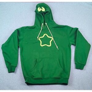 Sykkuno Graphic Print Pullover Hoodie Anime Green Fleece Pockets Unisex L